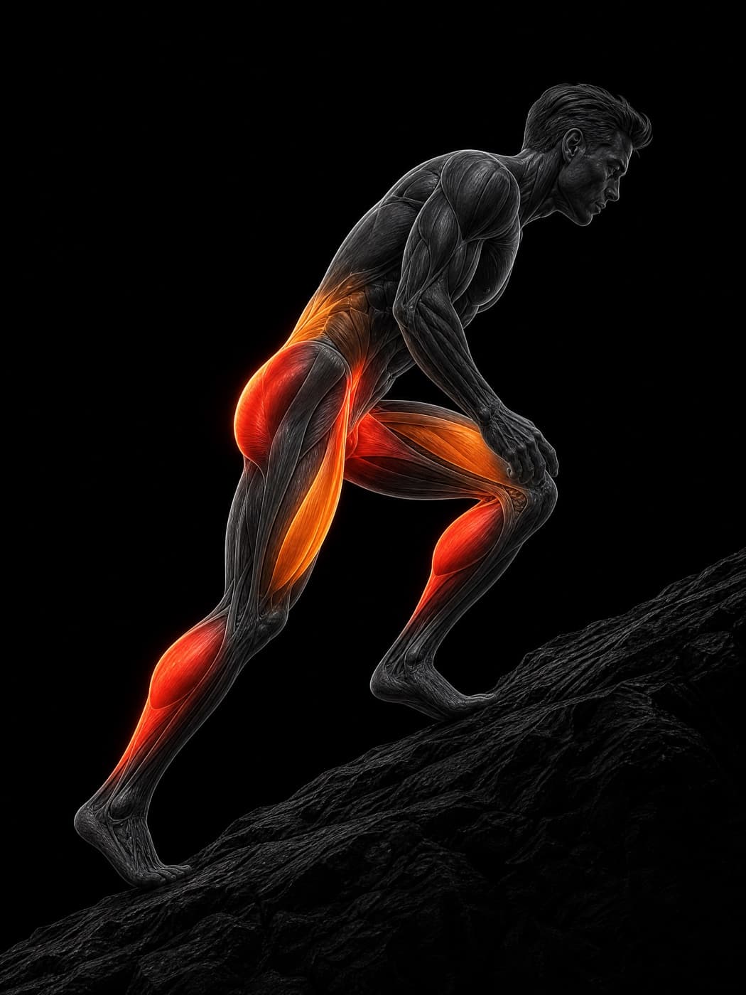Muscle load while running on a steep climb